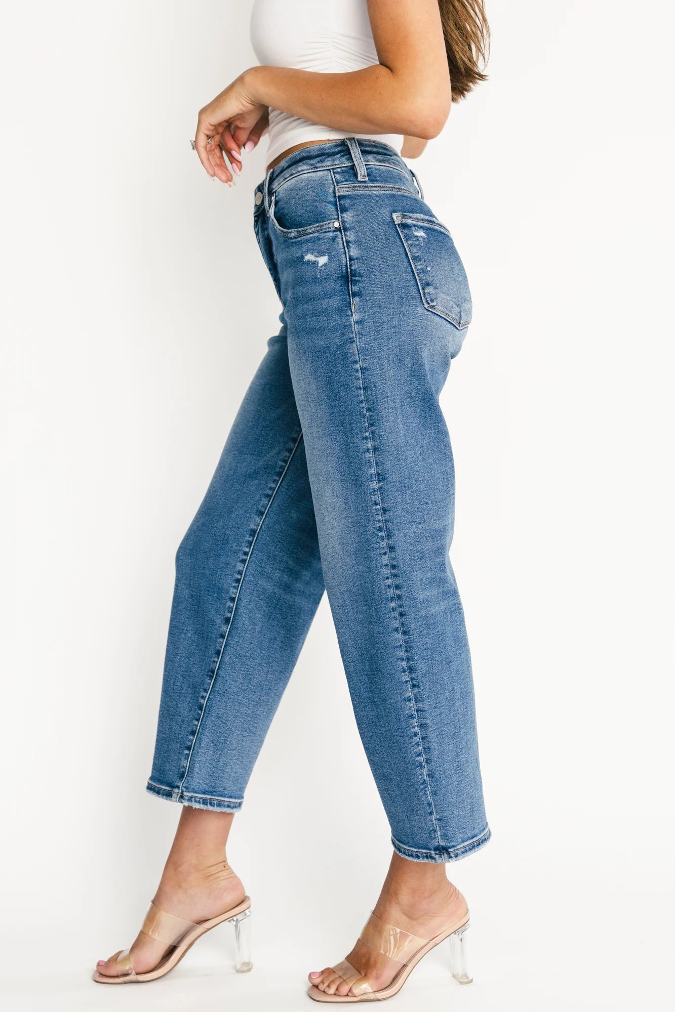 Lumi High Rise Crop Barrel Jeans | Medium Wash