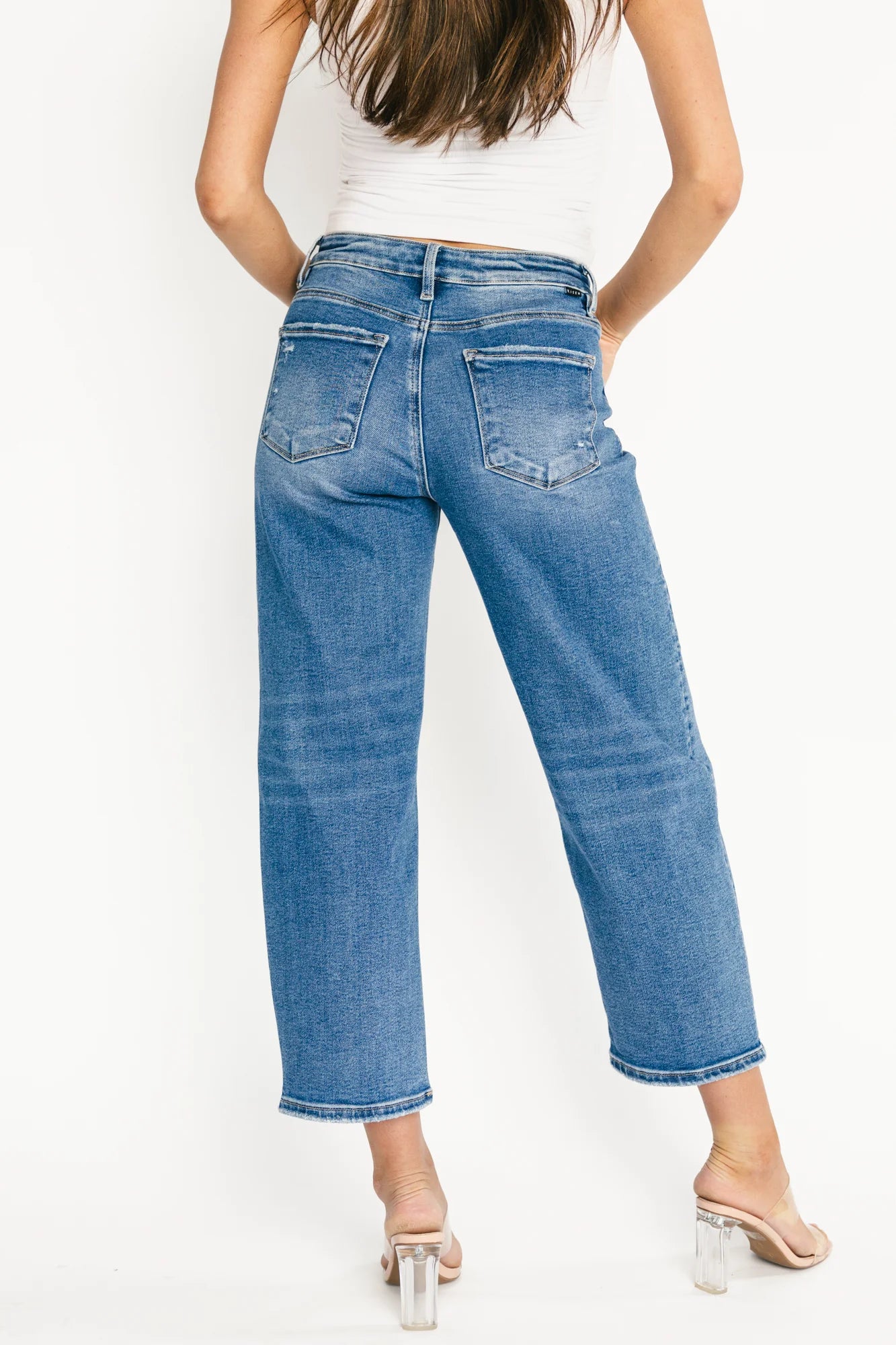 Lumi High Rise Crop Barrel Jeans | Medium Wash