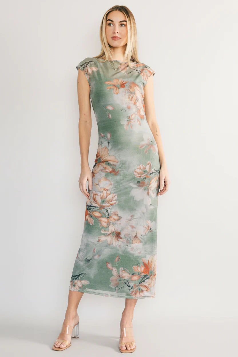 Daniela Mesh Midi Dress | Dusty Sage Floral