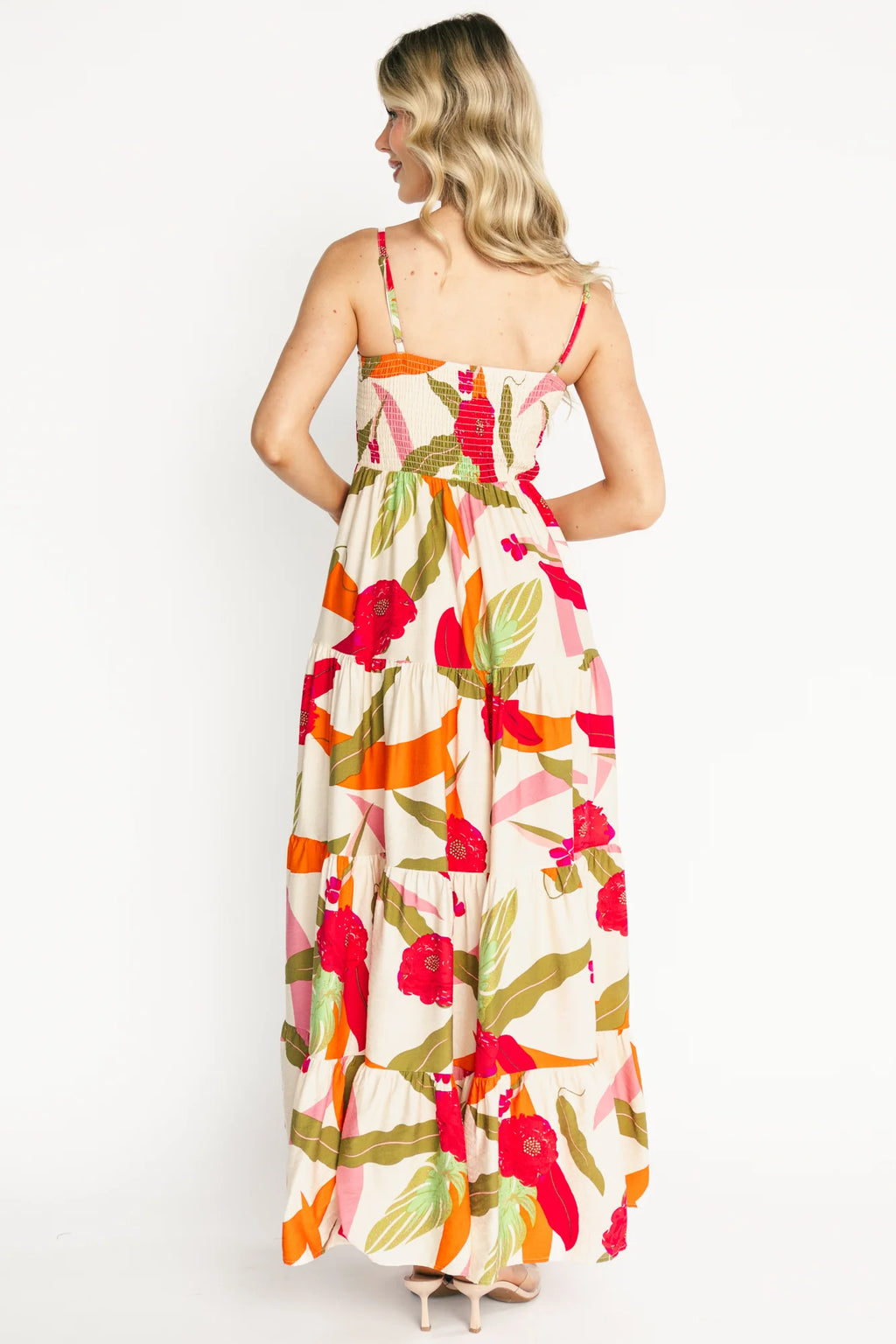 Silvia Tiered Maxi Dress | Natural + Pink Multi