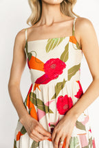 Silvia Tiered Maxi Dress | Natural + Pink Multi