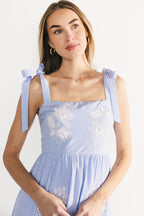 Enora Embroidered Maxi Dress | Blue + White Floral