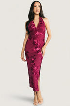 Lacey Halter Midi Dress | Berry Floral