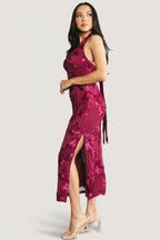 Lacey Halter Midi Dress | Berry Floral