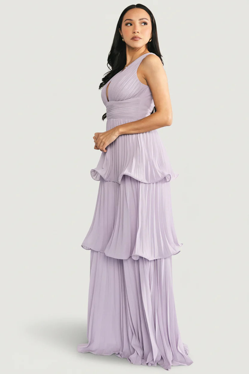Saphira Tiered Pleated Maxi Dress | Lavender