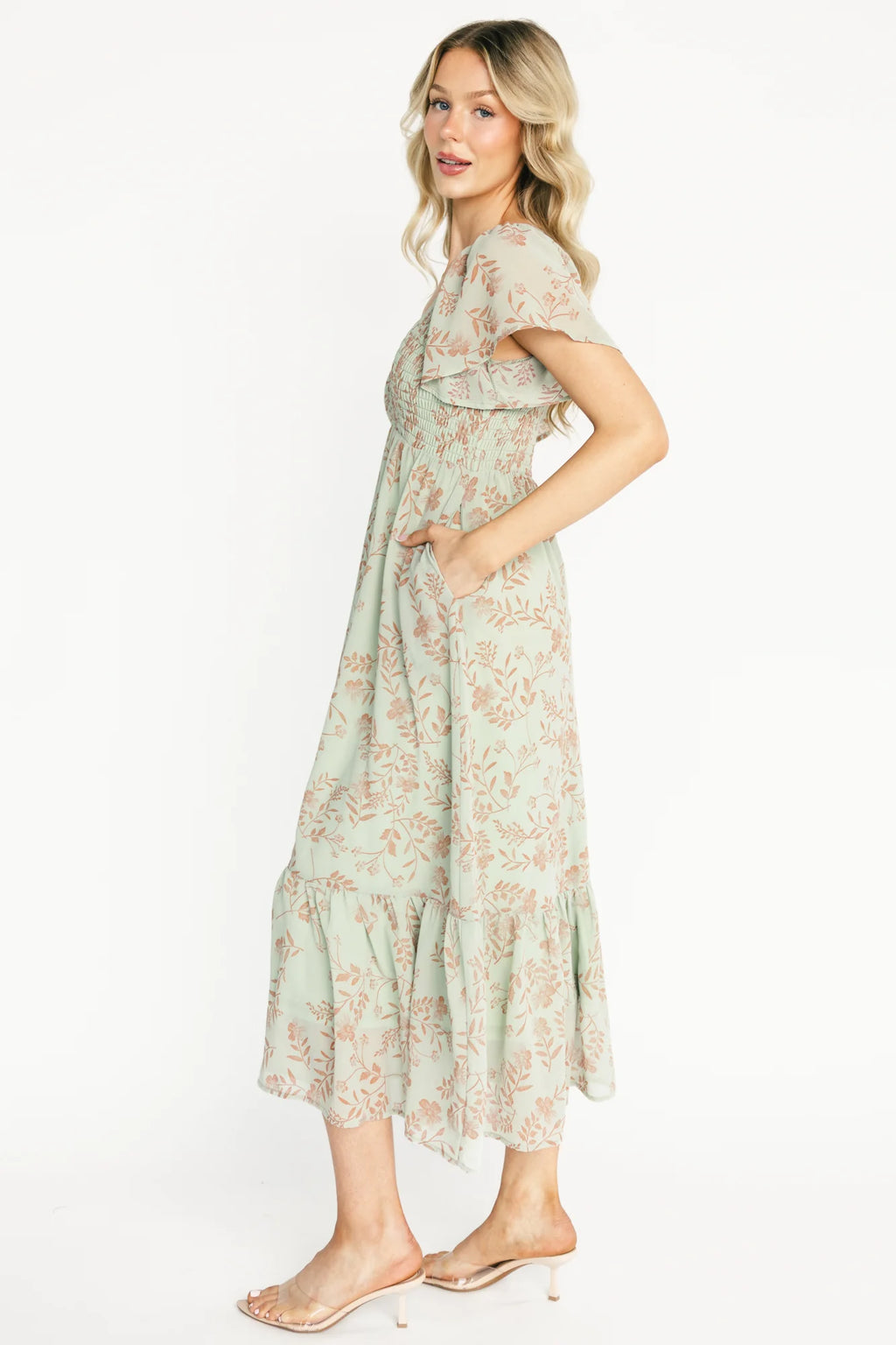 Monica Smocked Dress | Dusty Sage + Terracotta