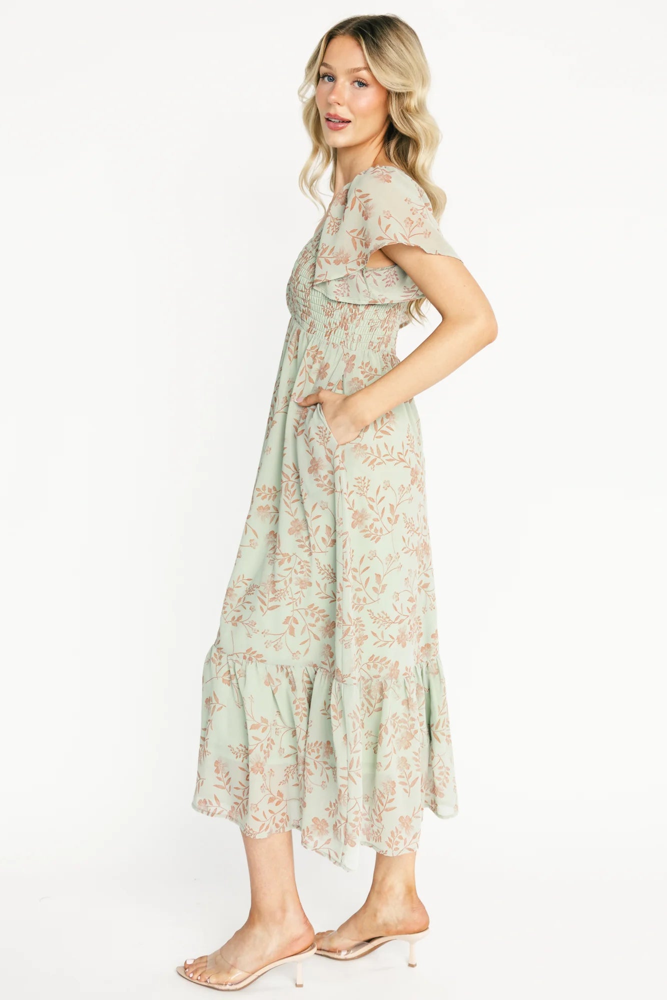 Monica Smocked Dress | Dusty Sage + Terracotta
