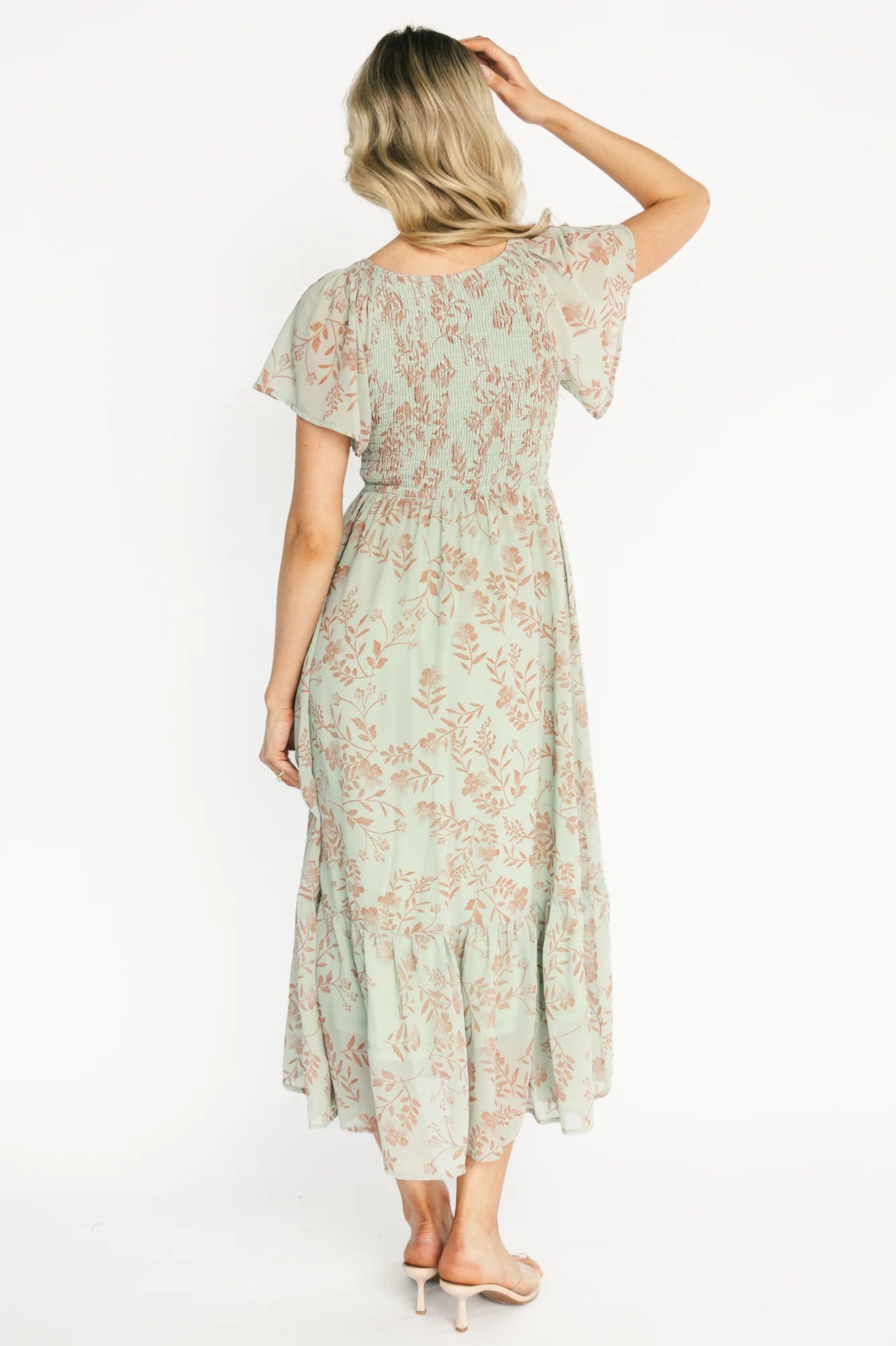 Monica Smocked Dress | Dusty Sage + Terracotta