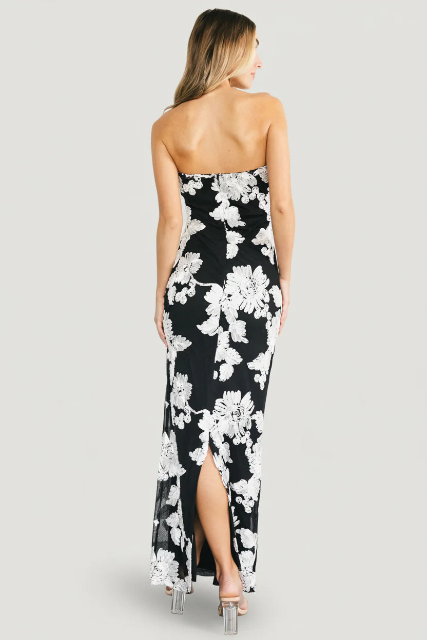 Chantelle Strapless Maxi Dress | Black + White Floral