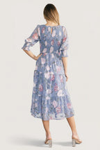 Nellie Smocked Midi Dress | Dusty Blue Floral
