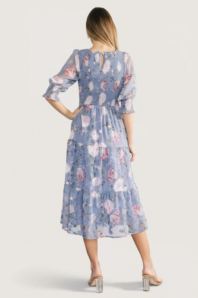 Nellie Smocked Midi Dress | Dusty Blue Floral