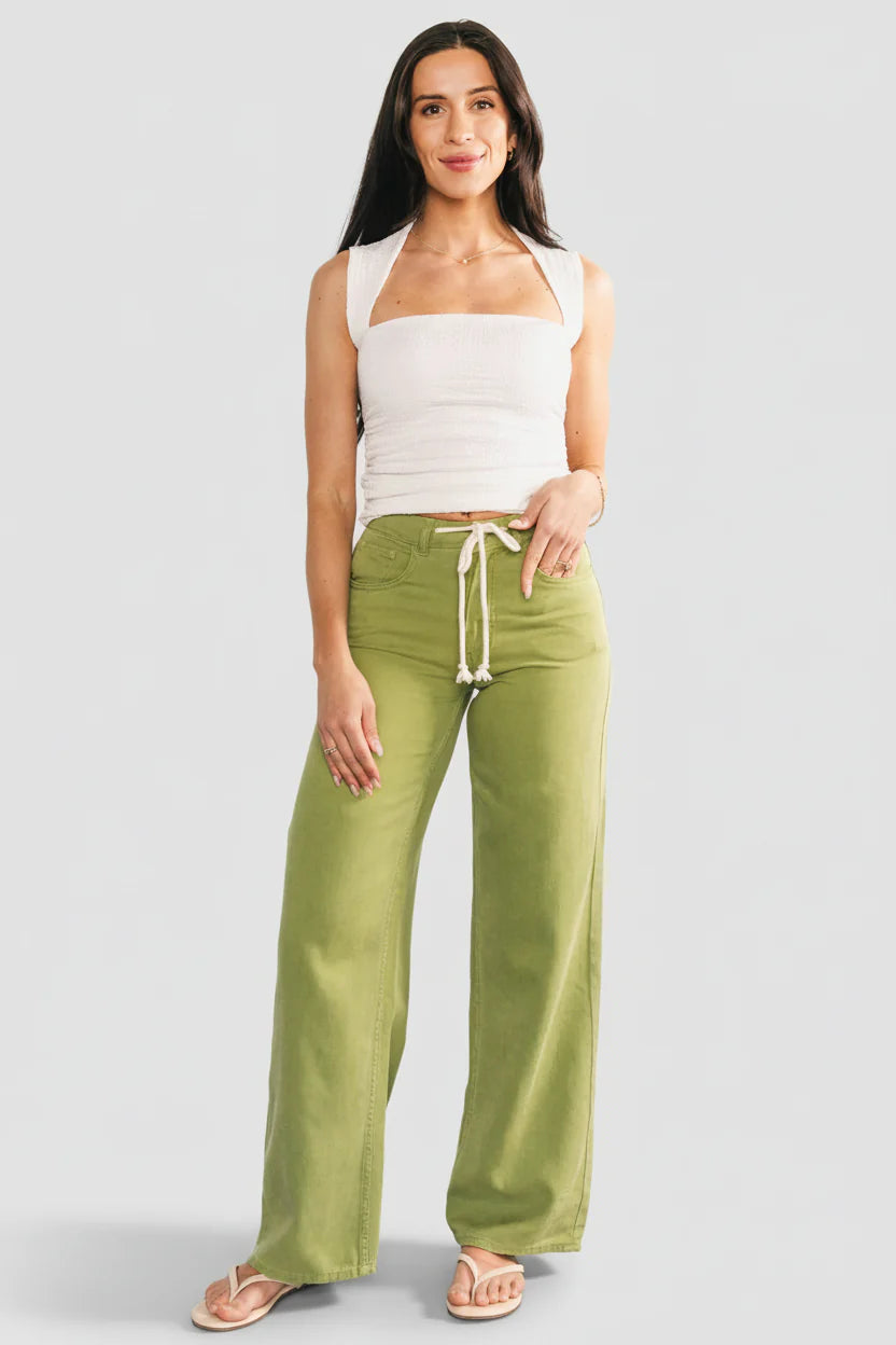 Mabel Mid Rise Soft Denim Pants | Green
