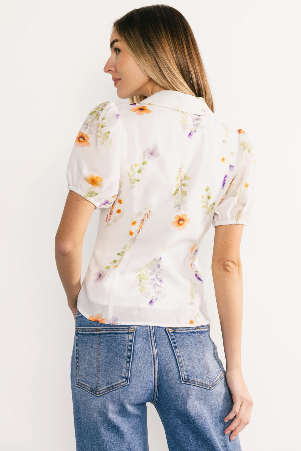 Fiona Button Up Blouse | Off White + Multi Floral