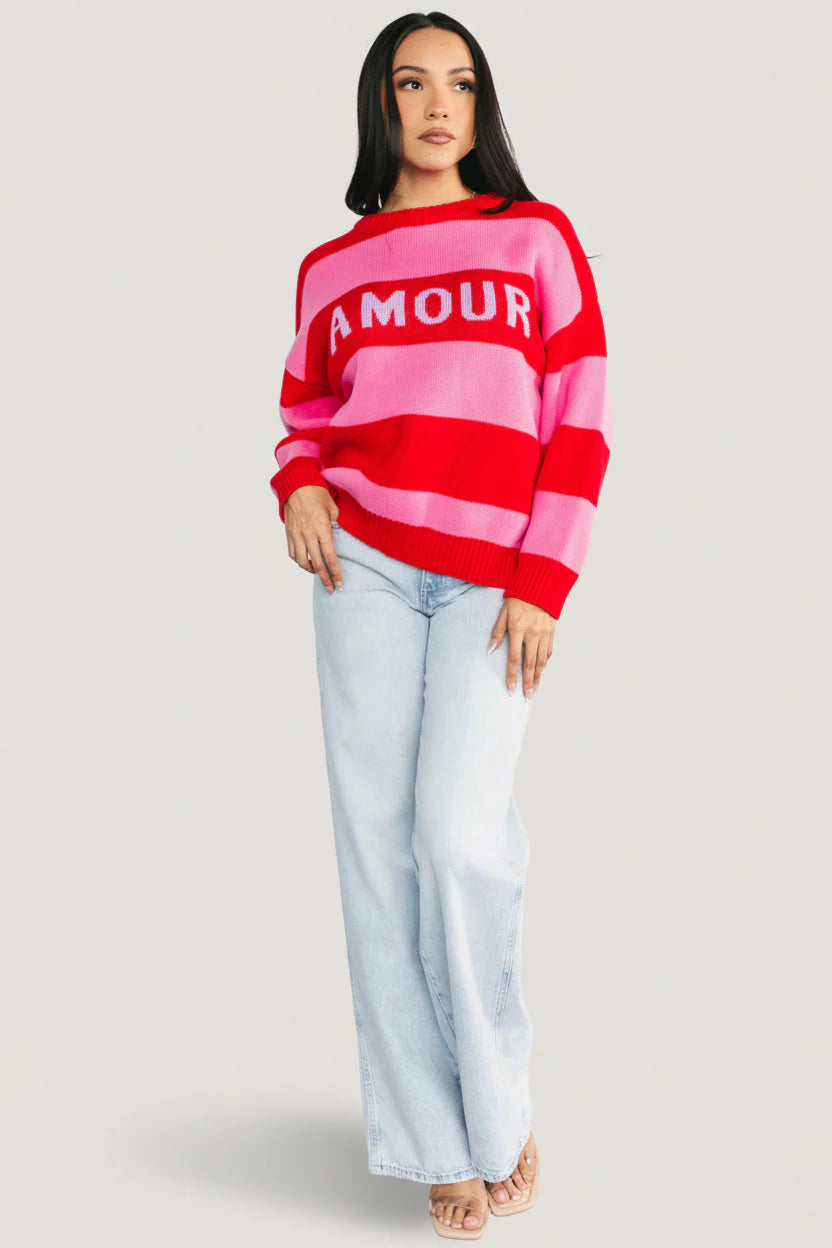 Amour Striped Sweater | Pink + Red