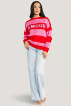 Amour Striped Sweater | Pink + Red