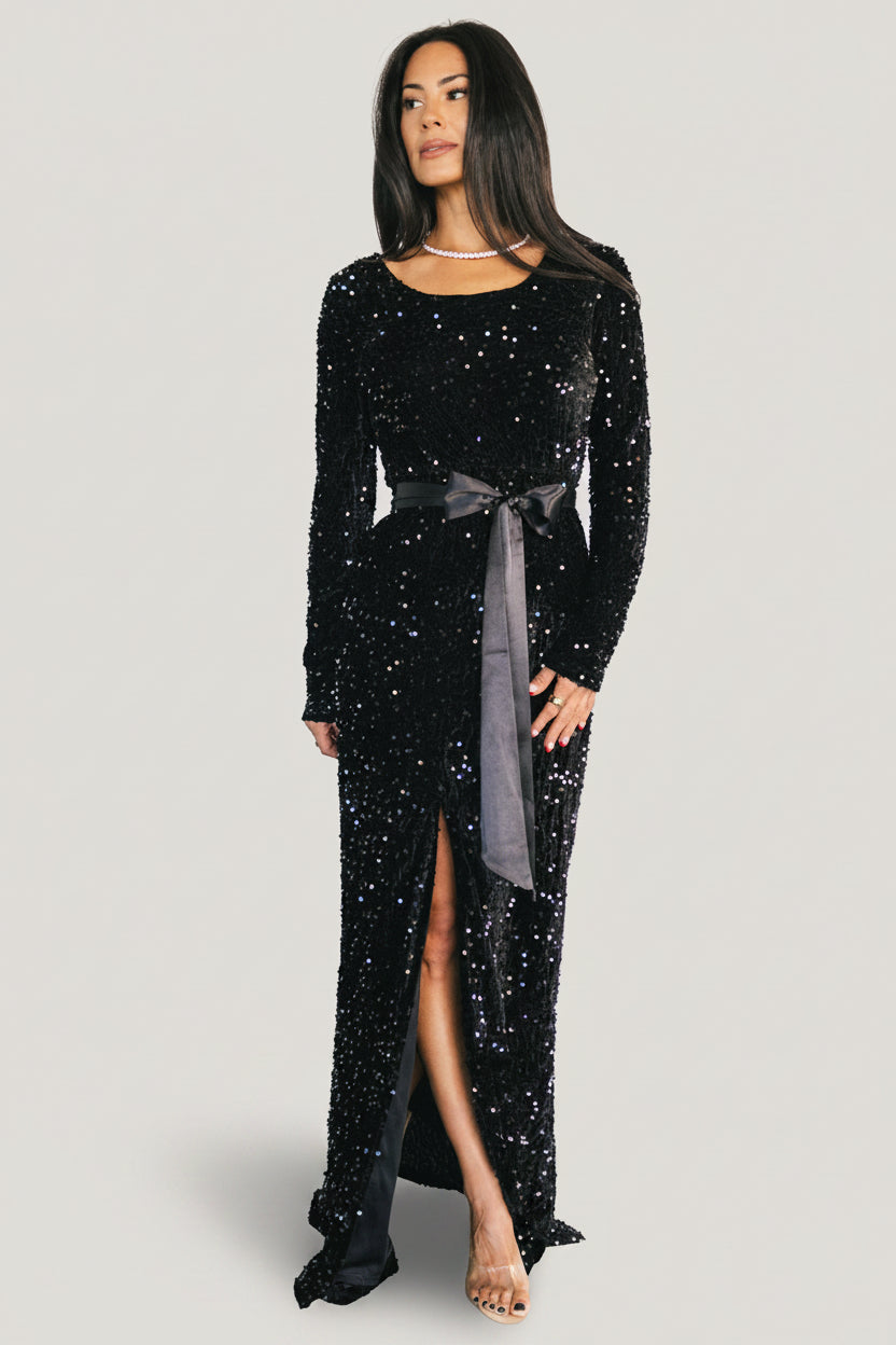 Julia Sequin Maxi Dress | Black