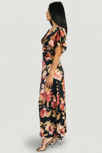 Milana Satin Maxi Dress | Black Floral