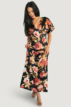 Milana Satin Maxi Dress | Black Floral