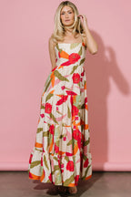 Silvia Tiered Maxi Dress | Natural + Pink Multi