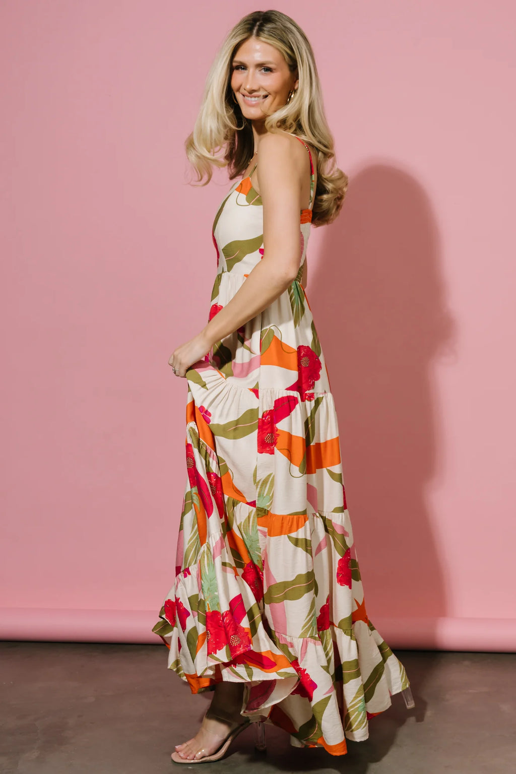 Silvia Tiered Maxi Dress | Natural + Pink Multi