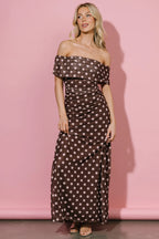 Maisie Off Shoulder Maxi Dress | Chocolate + Blush