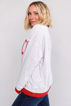 America Crewneck | Heather Gray + Red