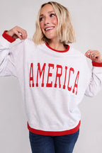 America Crewneck | Heather Gray + Red