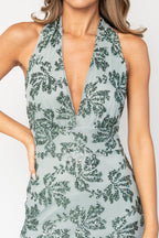 Gabriella Sequin Halter Gown | Eucalyptus