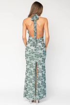 Gabriella Sequin Halter Gown | Eucalyptus
