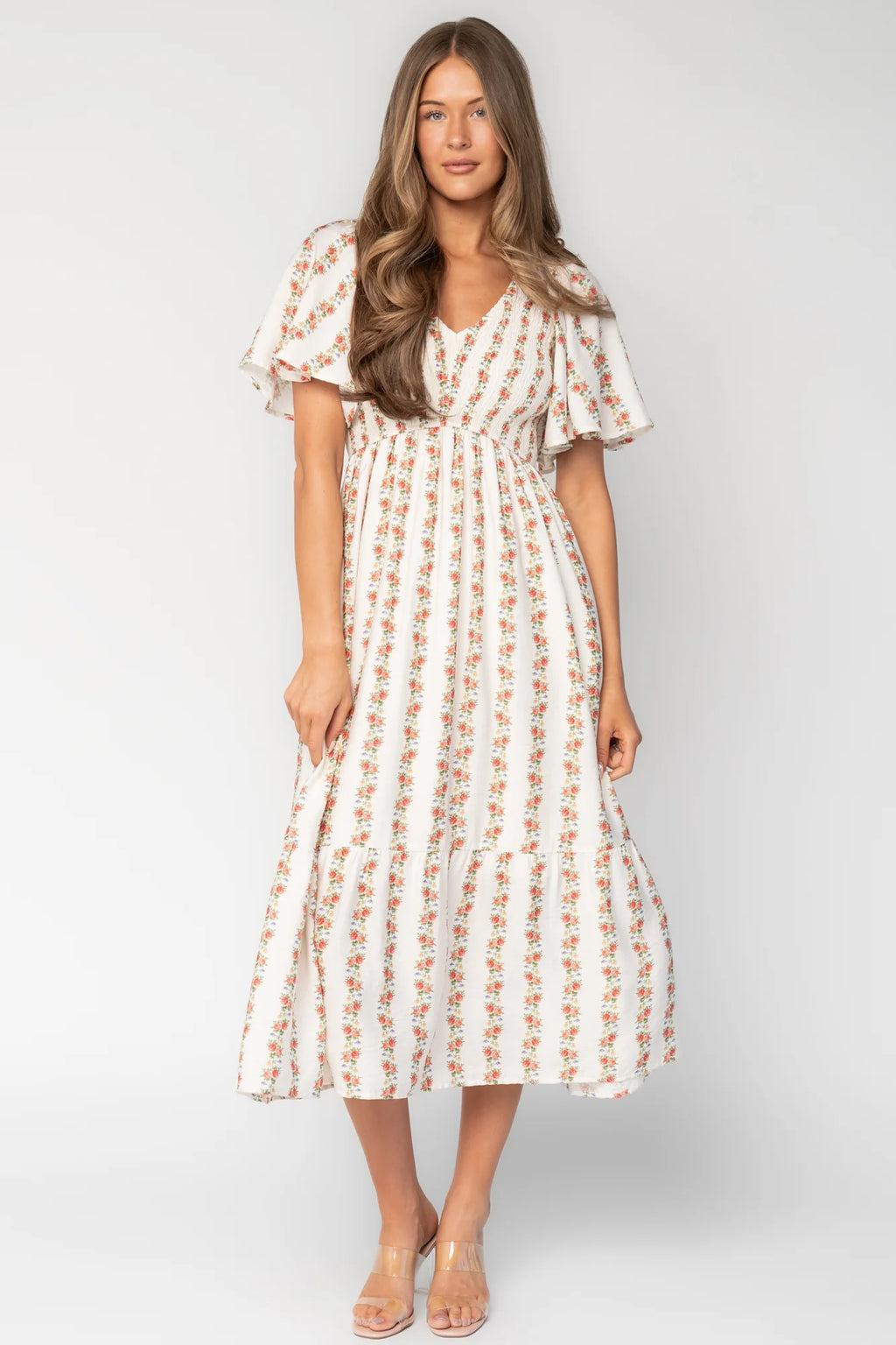 Turner Smocked Midi Dress | Cream Multi