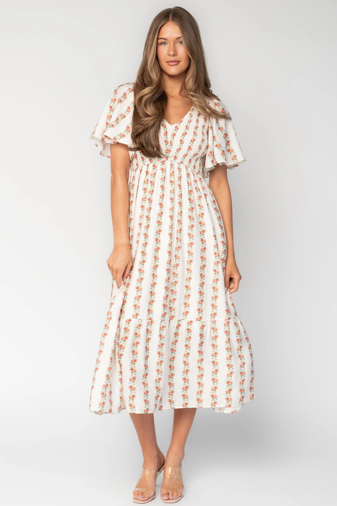 Turner Smocked Midi Dress | Cream Multi