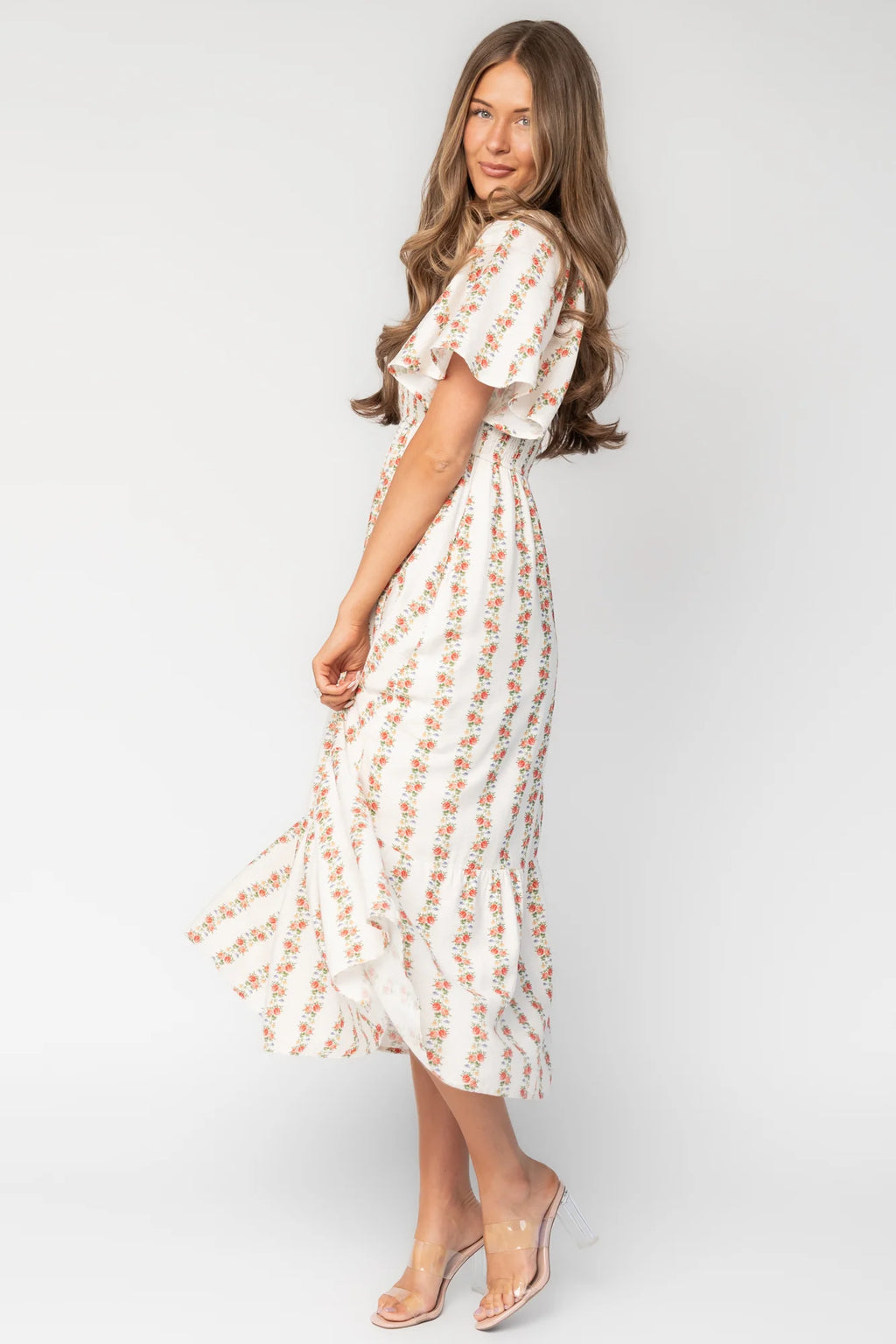 Turner Smocked Midi Dress | Cream Multi