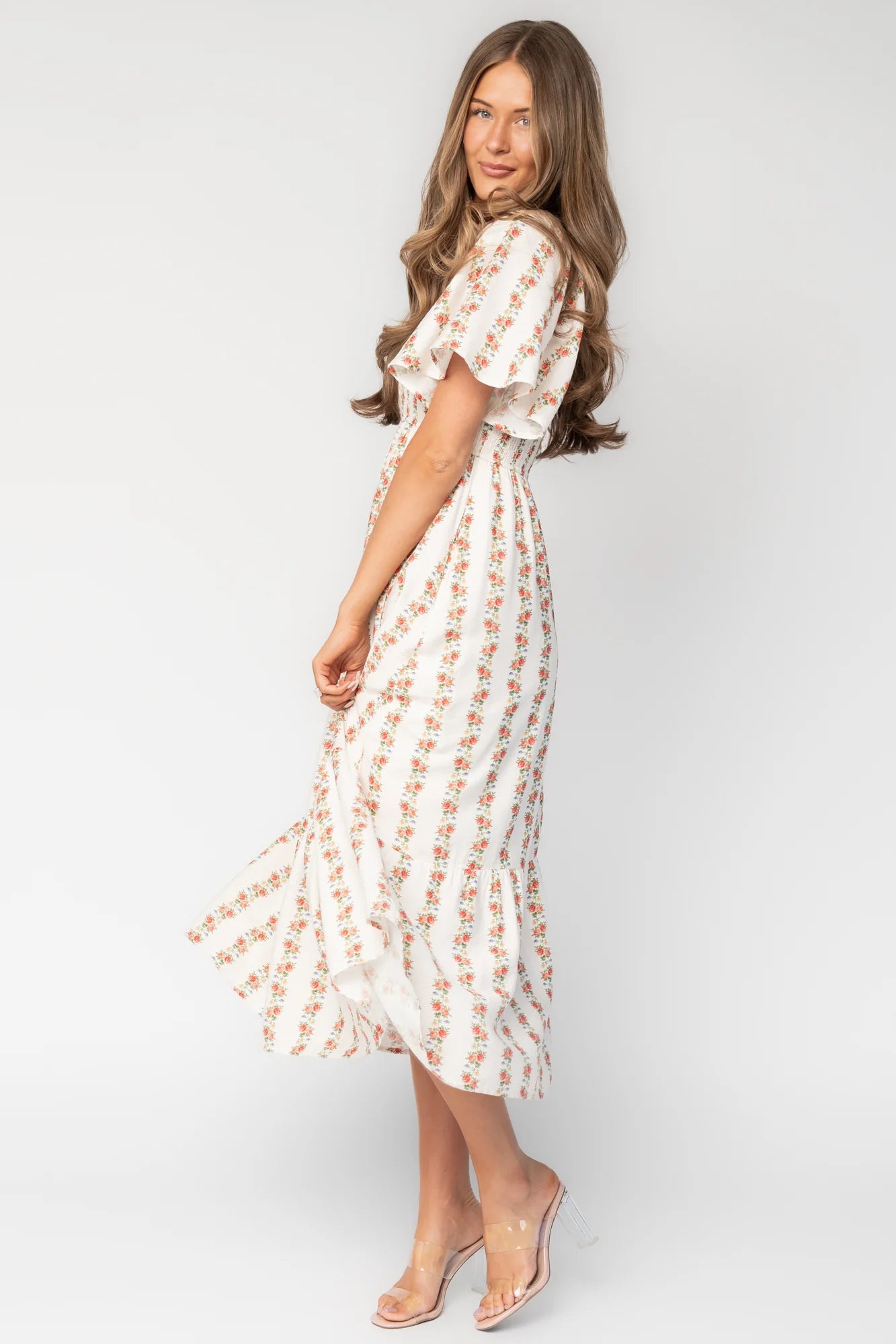 Turner Smocked Midi Dress | Cream Multi