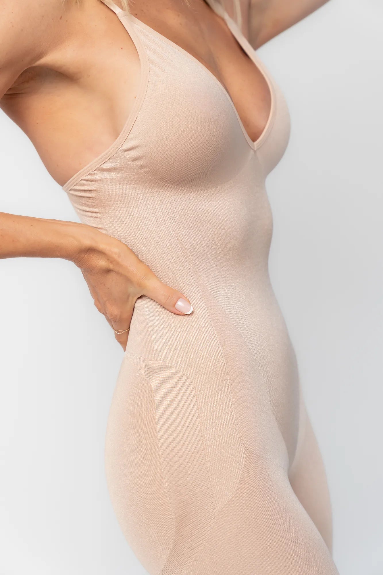 Essential Deep V Mid Thigh Bodysuit | Nude