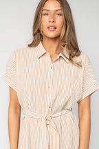 Nautical Shirt Dress | Tan Stripe