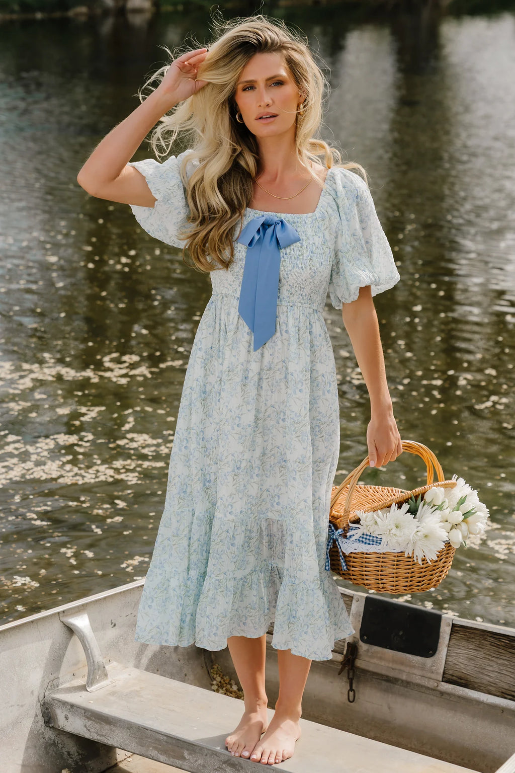 Jane Bow Midi Dress | Blue + Green Floral