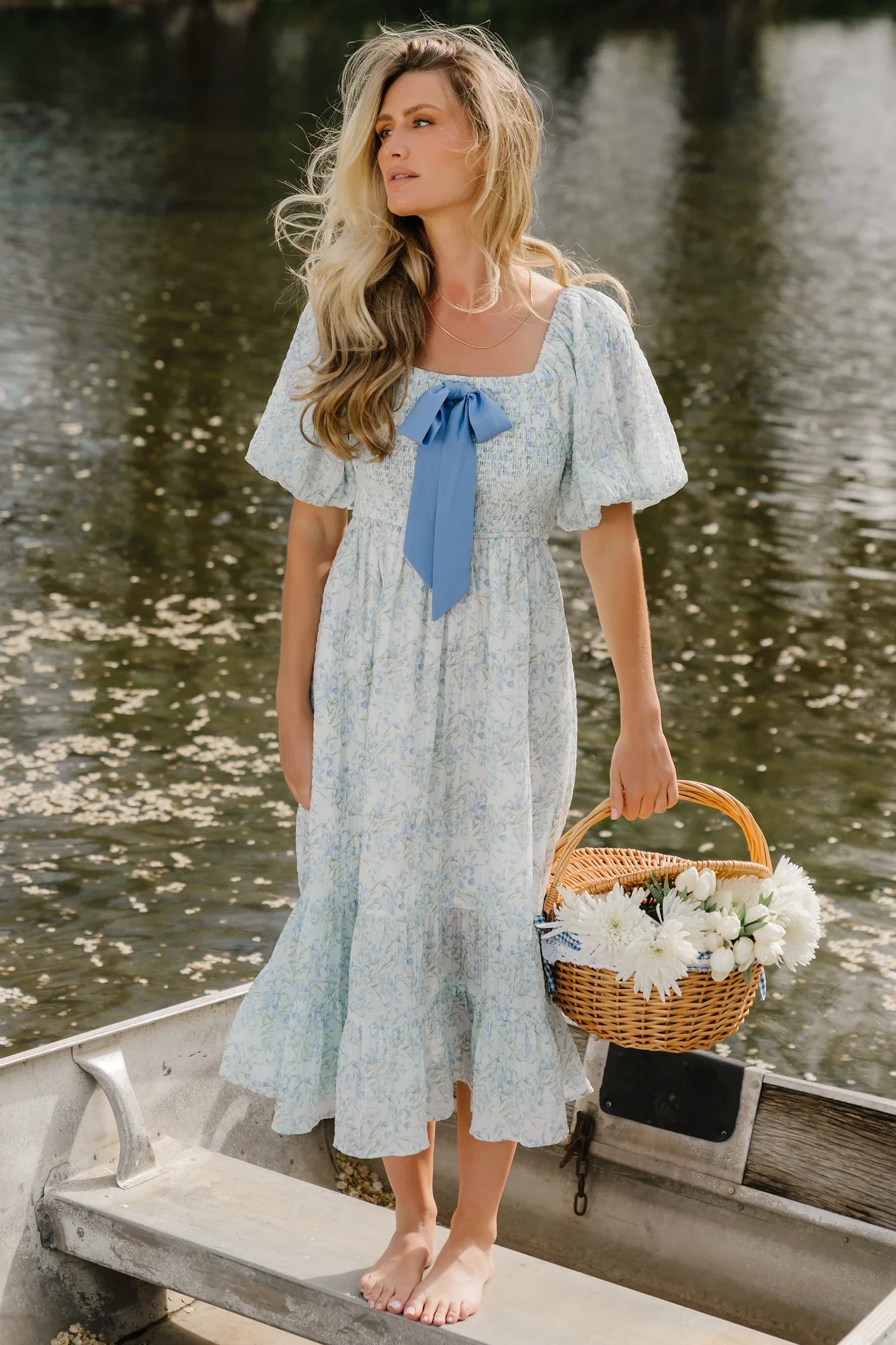Jane Bow Midi Dress | Blue + Green Floral
