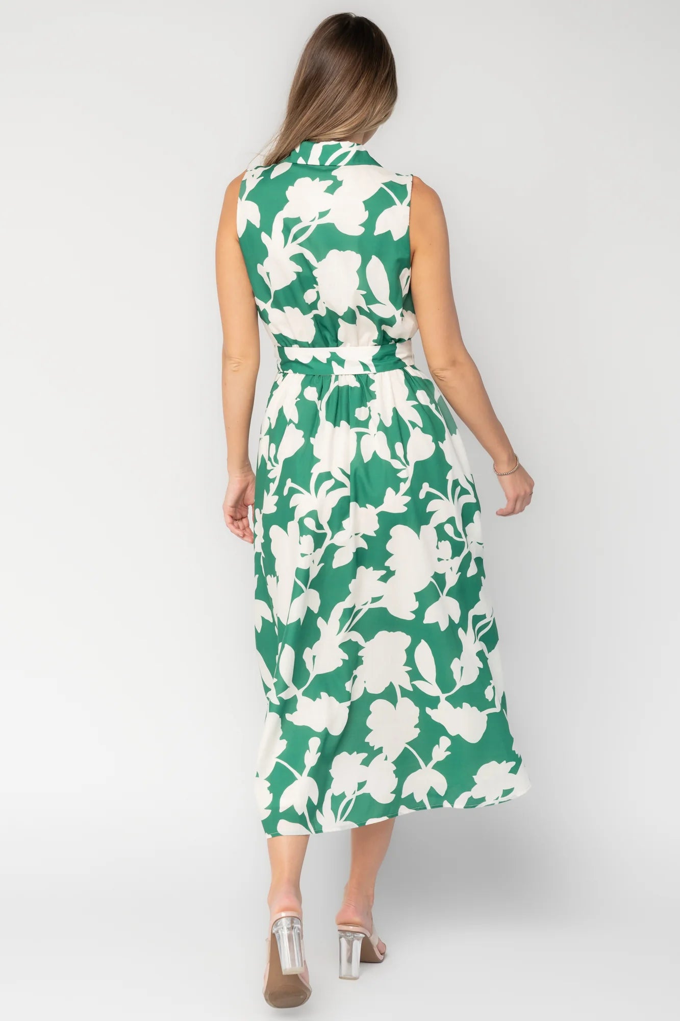 Tatum Button Down Dress | Green + Off White