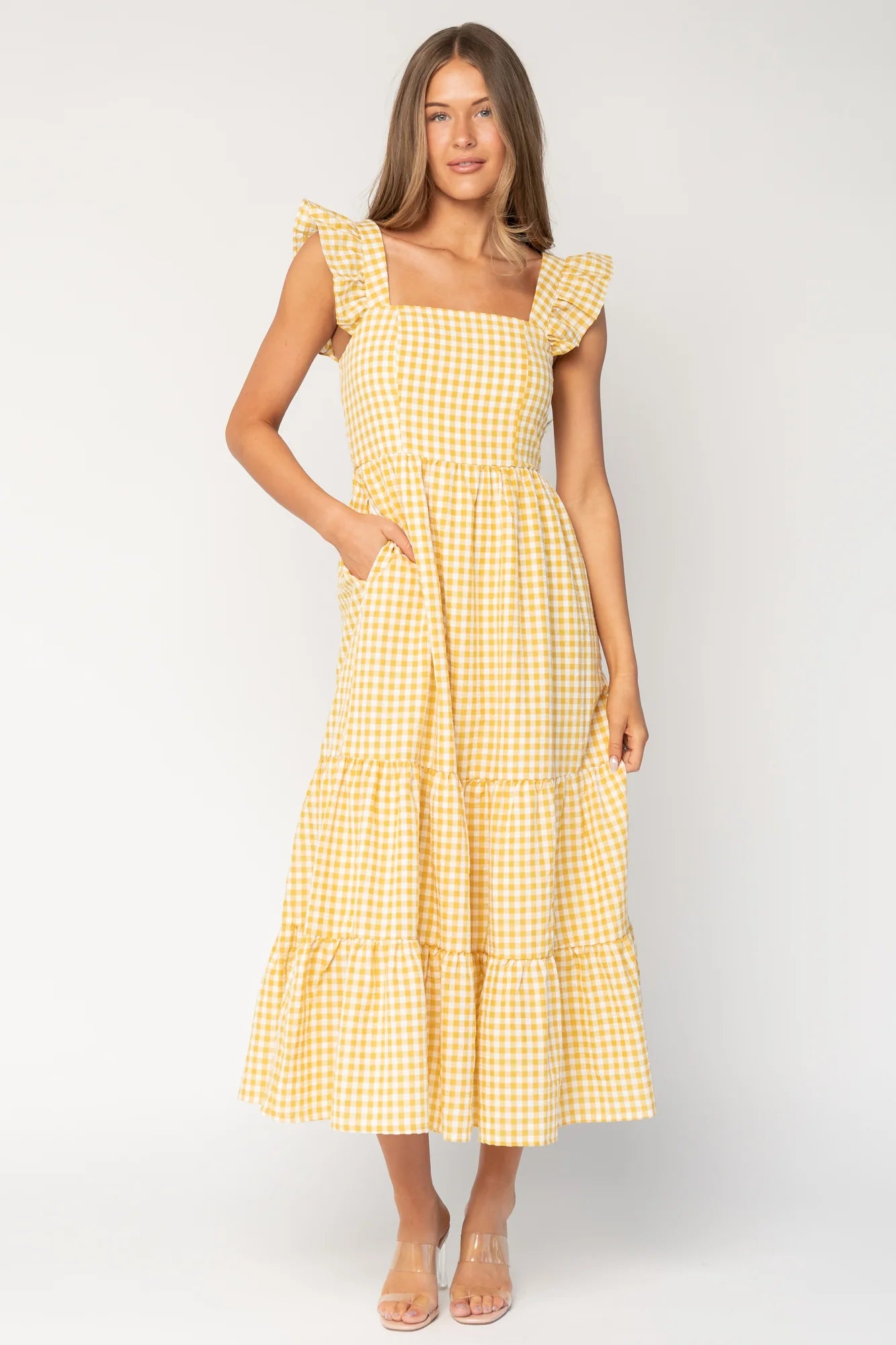 Campbell Gingham Maxi Dress | Yellow + White