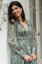 Jolie Embroidered Tulle Dress | Sage + Gold Floral