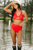 Del Mar Ribbed Bikini Bottom | Red