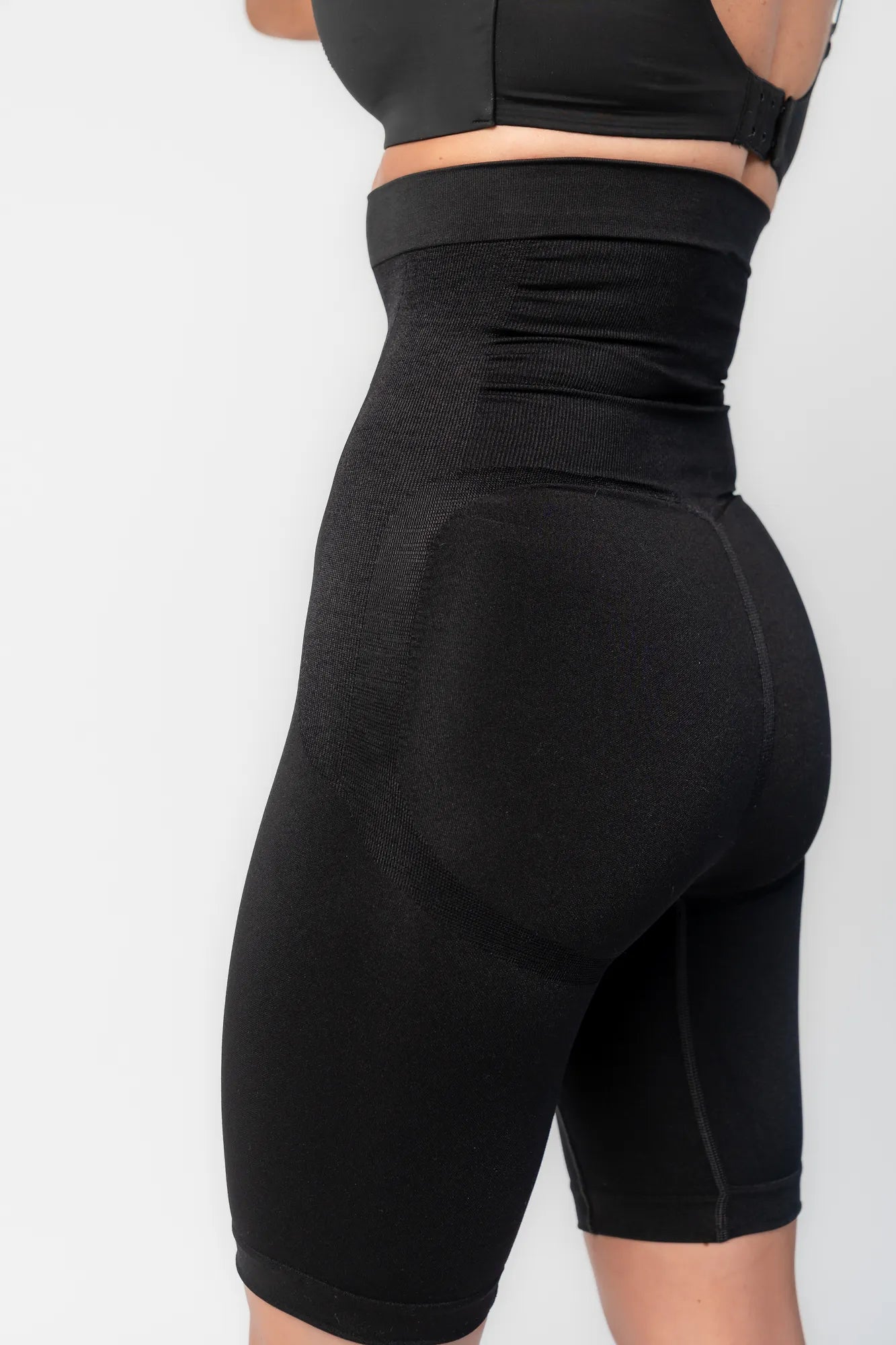 Essential High Waisted Mid Thigh Shorts | Black