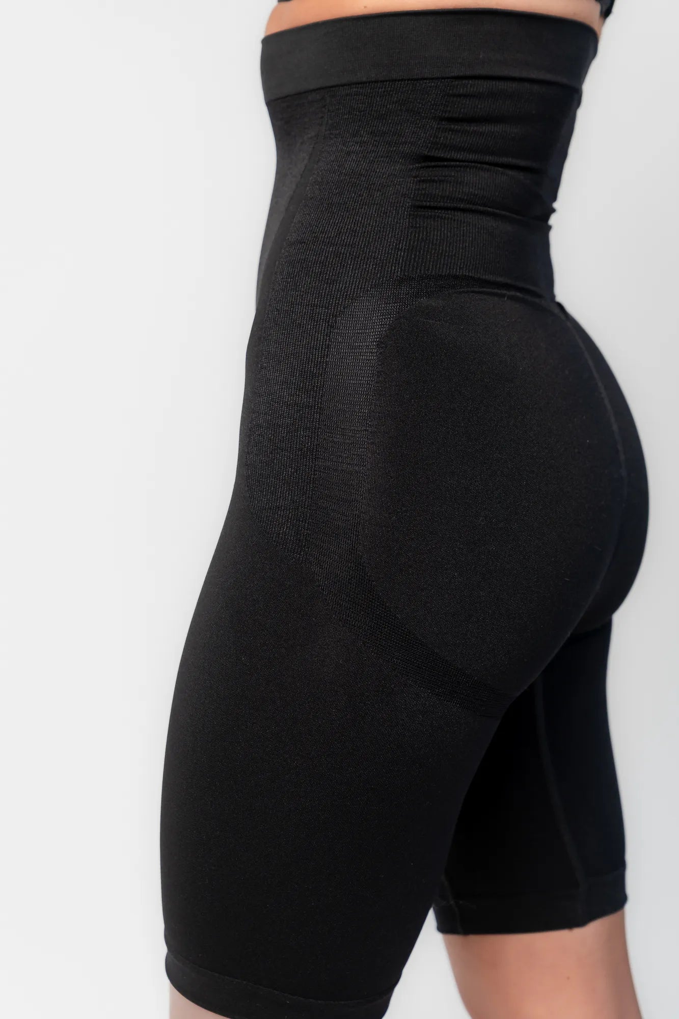 Essential High Waisted Mid Thigh Shorts | Black