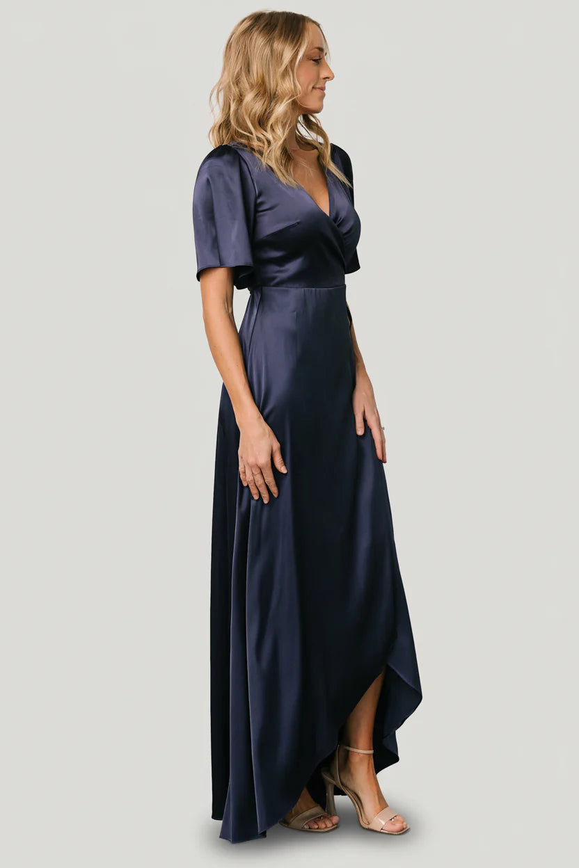 Vara Satin Maxi Wrap Dress | Navy