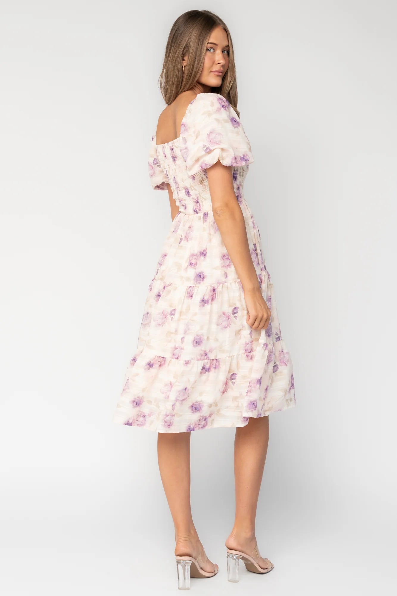 Mattea Smocked Midi Dress | Lavender Floral