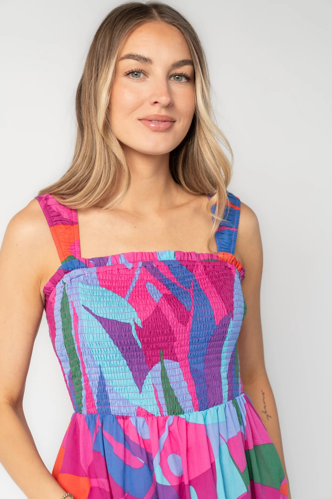 Cruz Smocked Midi Dress | Multi Print