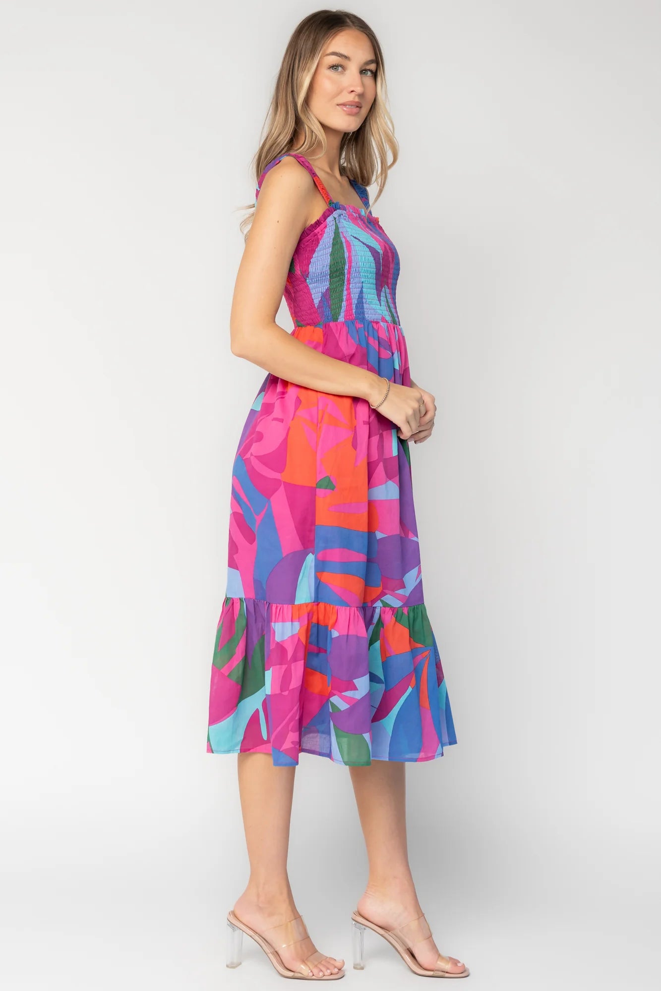 Cruz Smocked Midi Dress | Multi Print