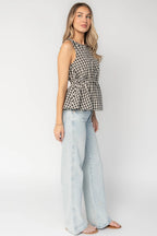 Lane Gingham Peplum Top | Black + Off White