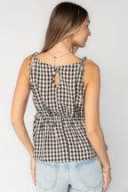 Lane Gingham Peplum Top | Black + Off White