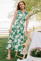 Tatum Button Down Dress | Green + Off White